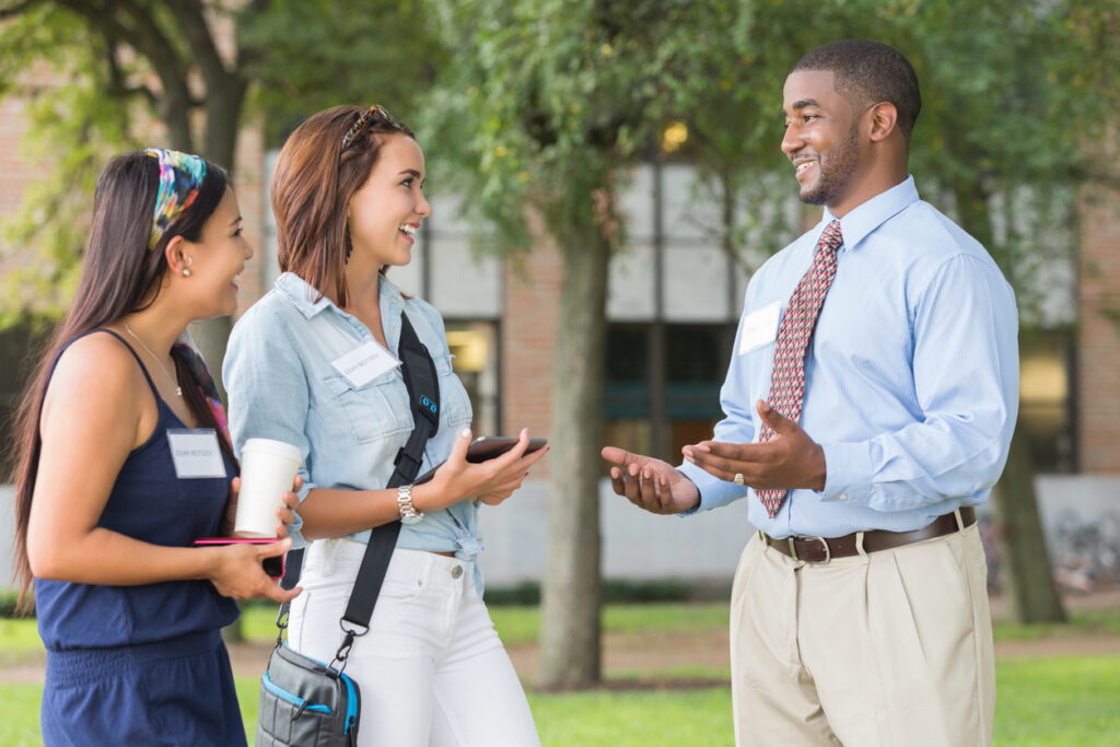 Students reaching a tour on time because of well-organized university wayfinding