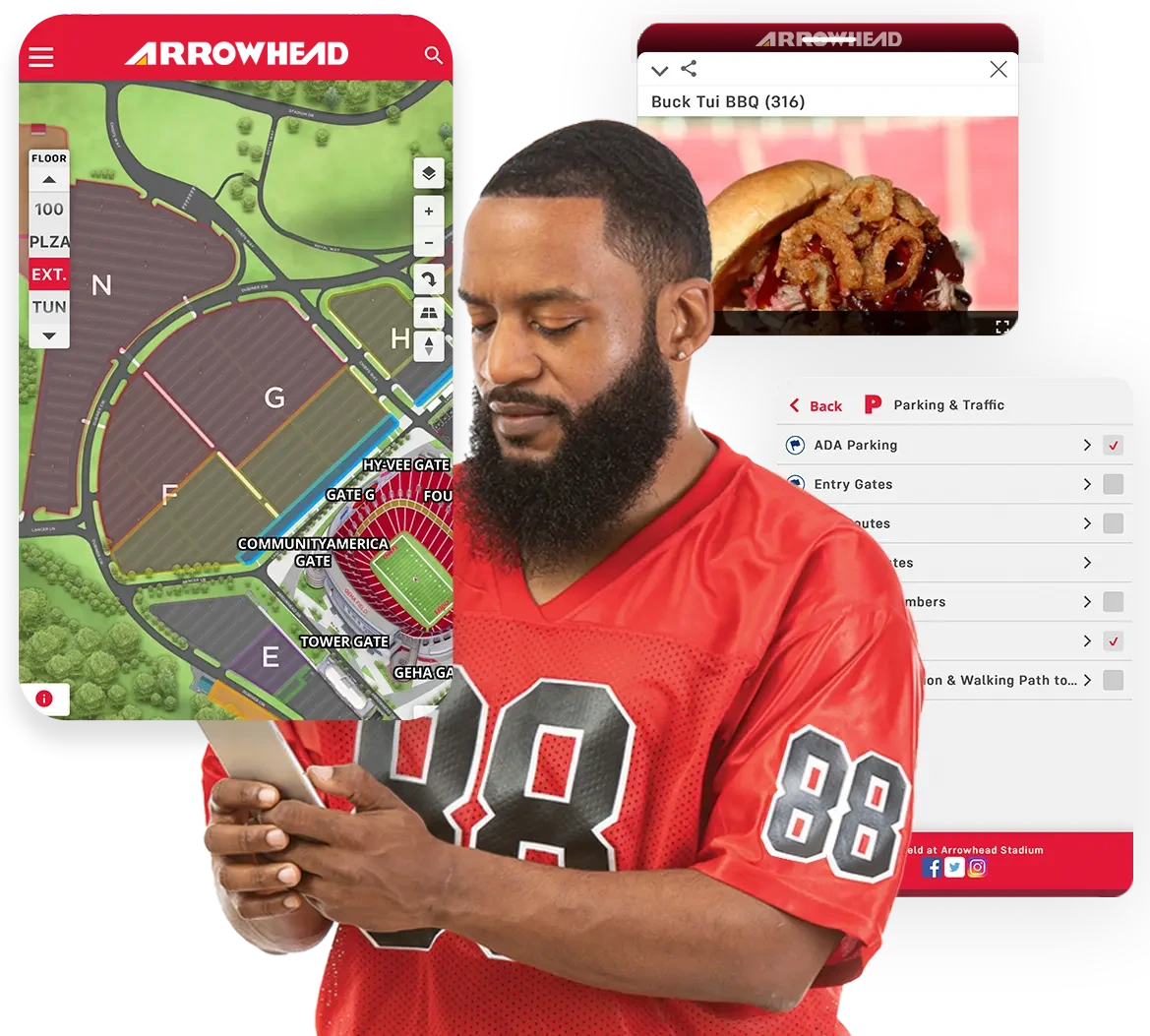 Red Jersey men using phone interactive map