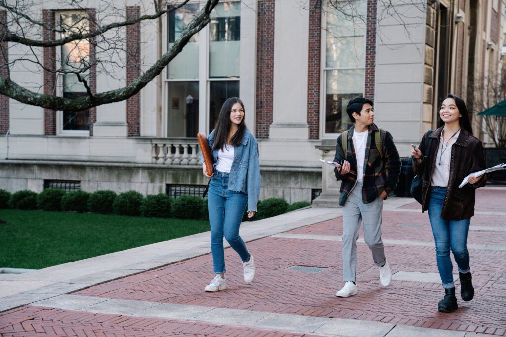 students walking on campus